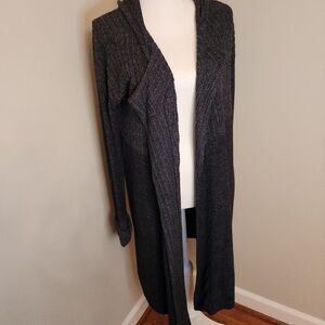 Gray hooded duster cardigan by Anthropologie